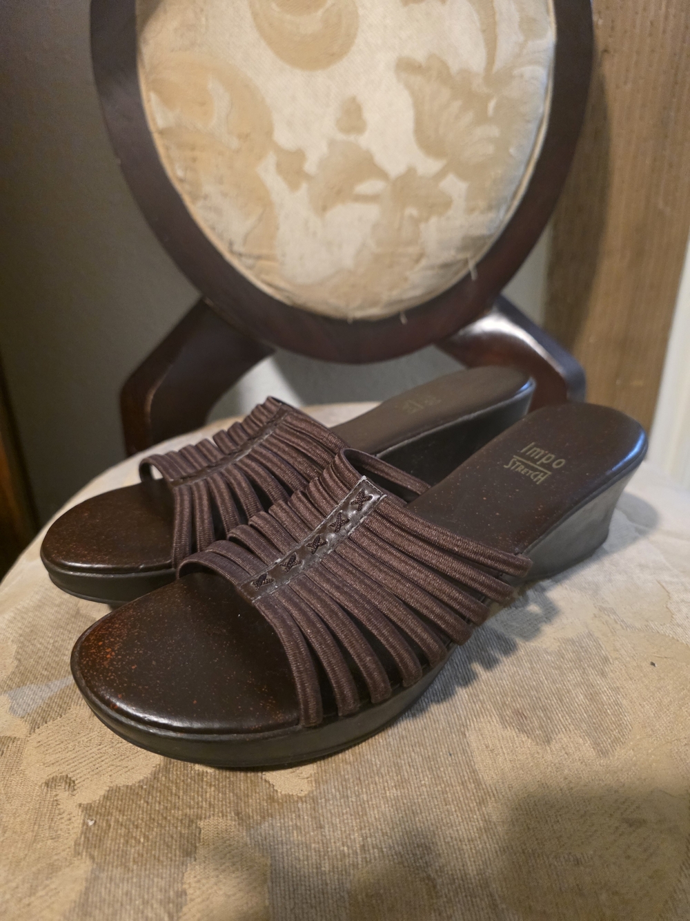 Impo Brown Ruched Wedge Slide Mules